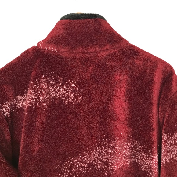 Large Vintage Coastlines Plush Zip Up Burgundy Teddy Jacket Coastal Coat - Picture 9 of 11